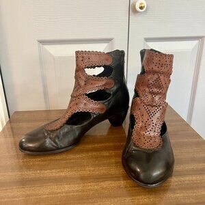 Anthropologie Everybody Chiseled Doily Leather Black Brown Filigree Boot